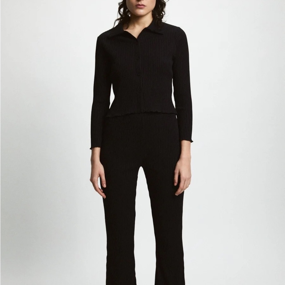 Rita Row Pike Ribbed Shirt Black Button Front Size XS